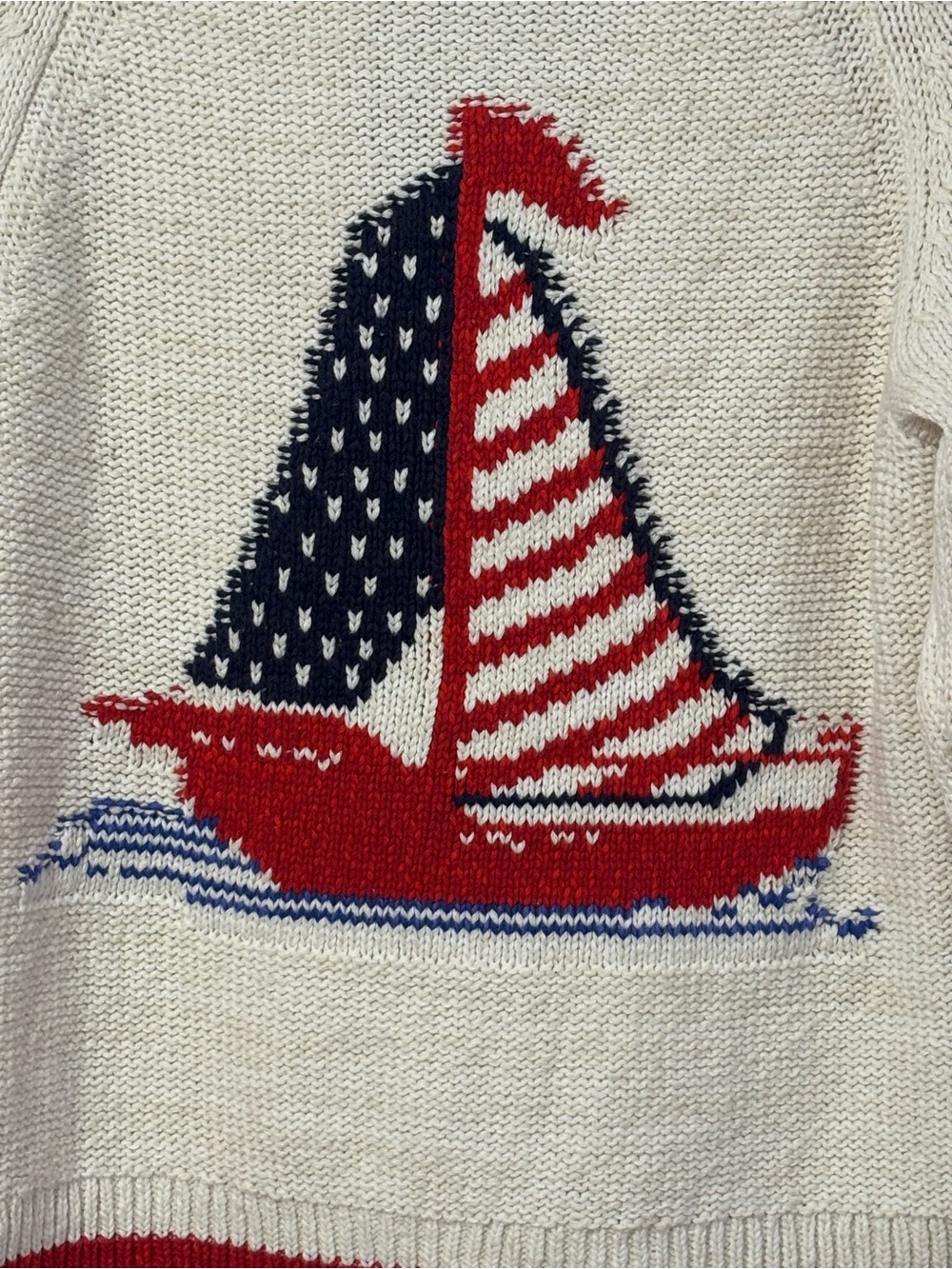 NWT Anthropologie Cream Nautical Sailboat Red & Blue Stars Cozy Cardigan SZ XS - Picture 11 of 16
